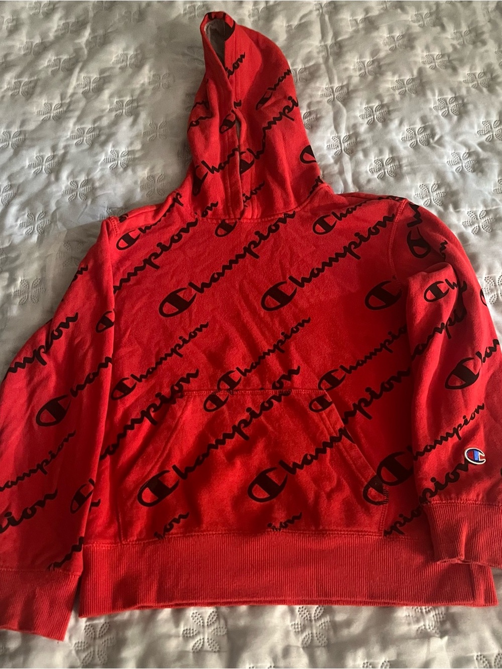 Champion Red All-Over Logo Zip-Up Hoodie size youth small